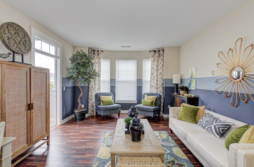 Model Living Room in Fishers apartments.